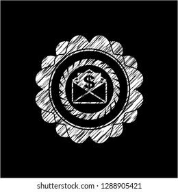envelope with paper with money symbol inside icon on chalkboard