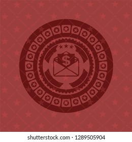 envelope with paper with money symbol inside icon inside retro style red emblem