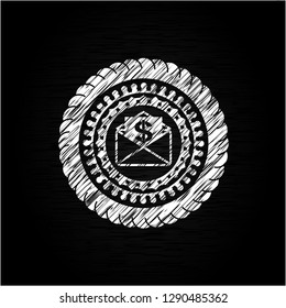 envelope with paper with money symbol inside icon drawn chalk emblem, retro style, chalk or chalkboard texture