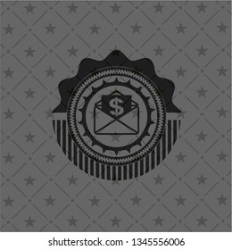envelope with paper with money symbol inside icon inside black emblem. Vintage.