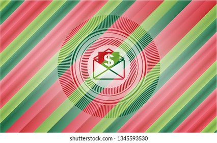 envelope with paper with money symbol inside icon inside christmas colors emblem.