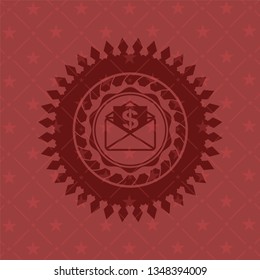 envelope with paper with money symbol inside icon inside red emblem