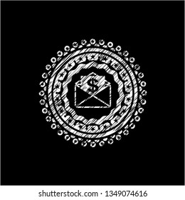 envelope with paper with money symbol inside icon drawn on blackboard