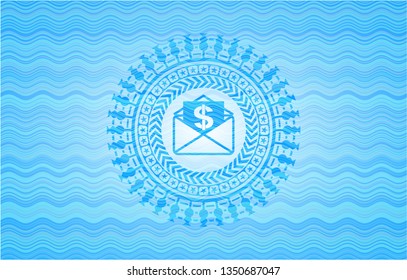 envelope with paper with money symbol inside icon inside water wave representation style emblem.