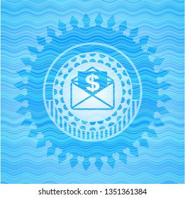 envelope with paper with money symbol inside icon inside water wave concept style emblem.