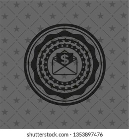 envelope with paper with money symbol inside icon inside black badge