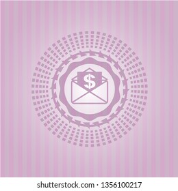 envelope with paper with money symbol inside icon inside retro pink emblem