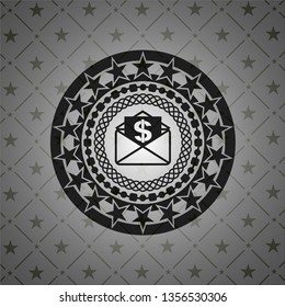 envelope with paper with money symbol inside icon inside black emblem