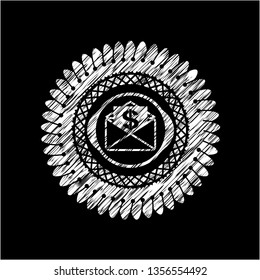 envelope with paper with money symbol inside icon inside chalk emblem