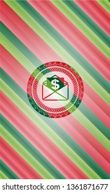 envelope with paper with money symbol inside icon inside christmas badge background.