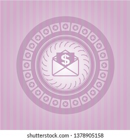 envelope with paper with money symbol inside icon inside retro pink emblem