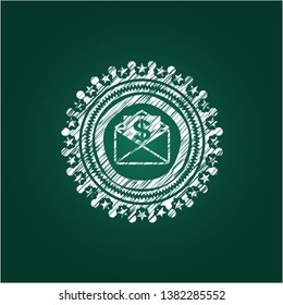 envelope with paper with money symbol inside icon inside chalk emblem written on a blackboard
