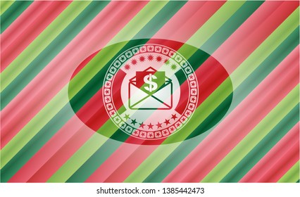 envelope with paper with money symbol inside icon inside christmas style badge..