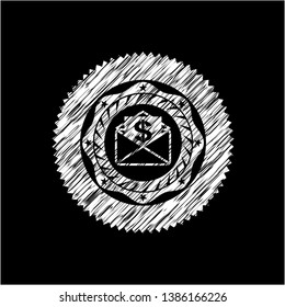 envelope with paper with money symbol inside icon drawn on blackboard