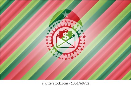 envelope with paper with money symbol inside icon inside christmas emblem.