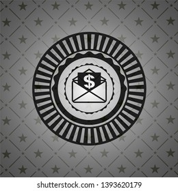 envelope with paper with money symbol inside icon inside dark emblem. Retro