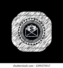 envelope with paper with money symbol inside icon inside chalk emblem written on a blackboard