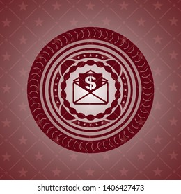 envelope with paper with money symbol inside icon inside vintage red emblem