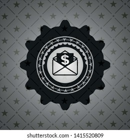 envelope with paper with money symbol inside icon inside dark badge