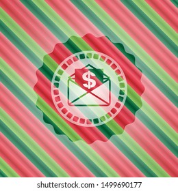 envelope with paper with money symbol inside icon inside christmas style emblem.