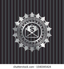 envelope with paper with money symbol inside icon inside silver shiny badge