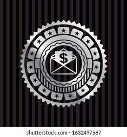 envelope with paper with money symbol inside icon inside silver badge or emblem