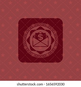 envelope with paper with money symbol inside icon inside badge with red background
