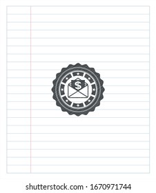 sobre con papel con símbolo de dinero dentro de un icono con lápices. Ilustración vectorial. Detallado.