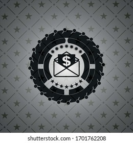 envelope with paper with money symbol inside icon inside dark badge