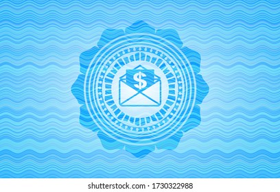 envelope with paper with money symbol inside icon inside water wave representation emblem background. 