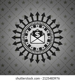 sobre con papel con símbolo de dinero dentro del icono dentro del emblema negro estilo retro. 