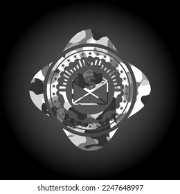 envelope with paper with money symbol inside icon on grey camo texture. 