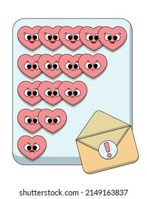 Envelope with a paper on which a rating in the form of hearts.