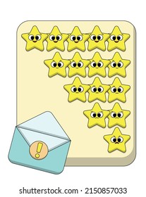 Envelope with a paper on which a rating in the form of stars.