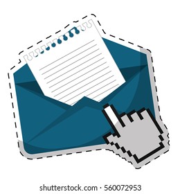 envelope with paper page over white background. colorful design. vector illustration