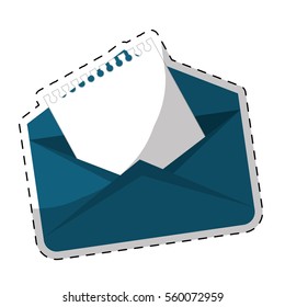 envelope with paper page over white background. colorful design. vector illustration