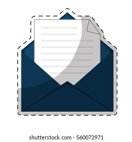 envelope with paper page over white background. colorful design. vector illustration