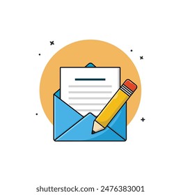 Envelope with Paper and Pencil Vector Illustration. Newsletter Concept Design