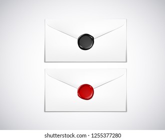 Envelope paper with red / black wax seal stamp isolated