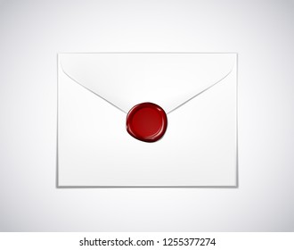 Envelope paper with red wax seal stamp isolated