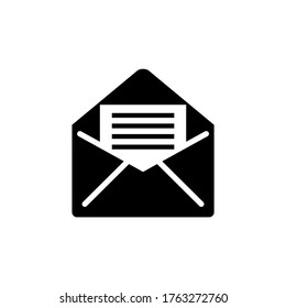 Envelope with Paper Sheet, Open Letter. Flat Vector Icon illustration. Simple black symbol on white background. Envelope with Paper Letter, Mail sign design template for web and mobile UI element