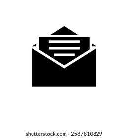 Envelope with Paper Sheet, Open Letter Solid Flat Vector Icon Isolated on White Background.