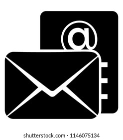 An envelope with paper sheet symbolising arroba denotes email marketing concept 