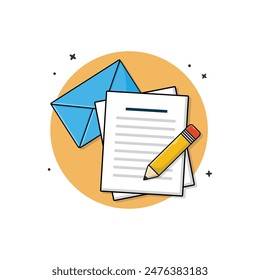 Envelope with Papers and Pencil Vector Illustration. Letter or Email Concept Design