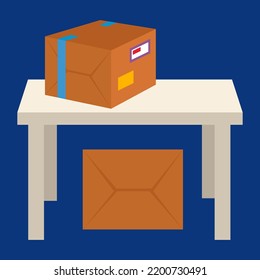 Envelope and parcel on the table, illustration, vector