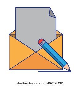 envelope and pencil icon cartoon isolated vector illustration graphic design