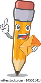 With envelope pencil isolated with in the mascot