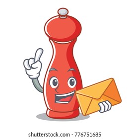 With envelope pepper mill character cartoon