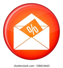 Envelope with percentage icon in red circle isolated on white background vector illustration