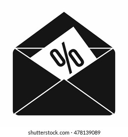 Envelope with percentage icon in simple style isolated on white background. Buy symbol